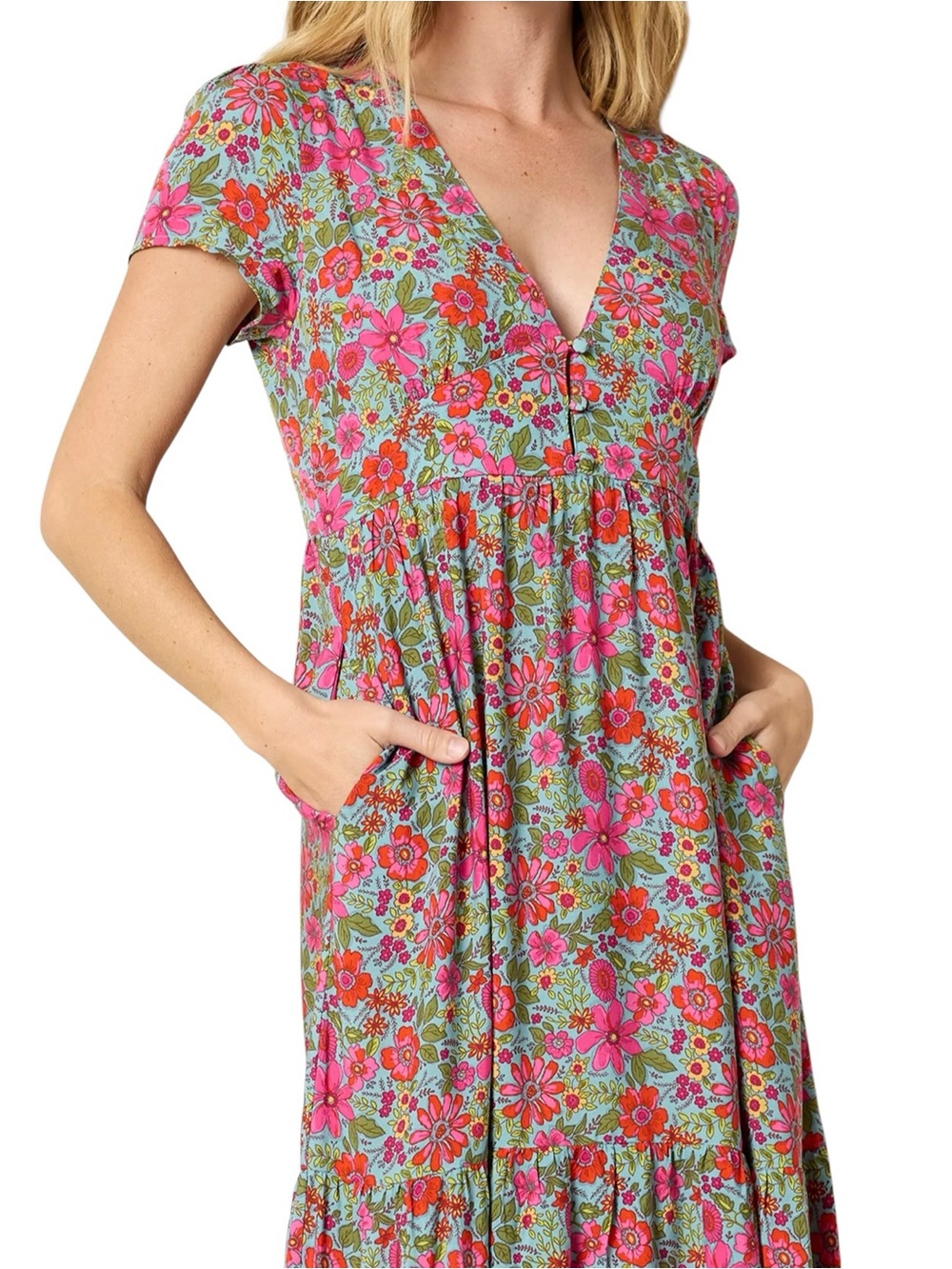 NATURAL LIFE Evangeline Pink and Turquoise Floral Maxi Dress Medium NWT - Picture 2 of 11